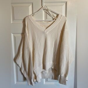 AE oversized big hug waffle v-neck sweatshirt